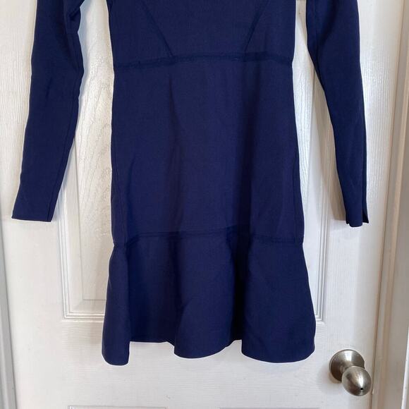 ZARA Knit Drop Waist Skater Dress Navy Blue Structured Bodycon Size Medium - Picture 5 of 9